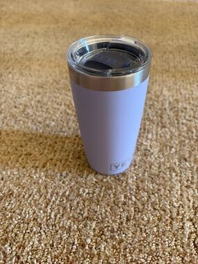 Small Yeti Lavender Tumbler with Clear Lid and Stainless Rim